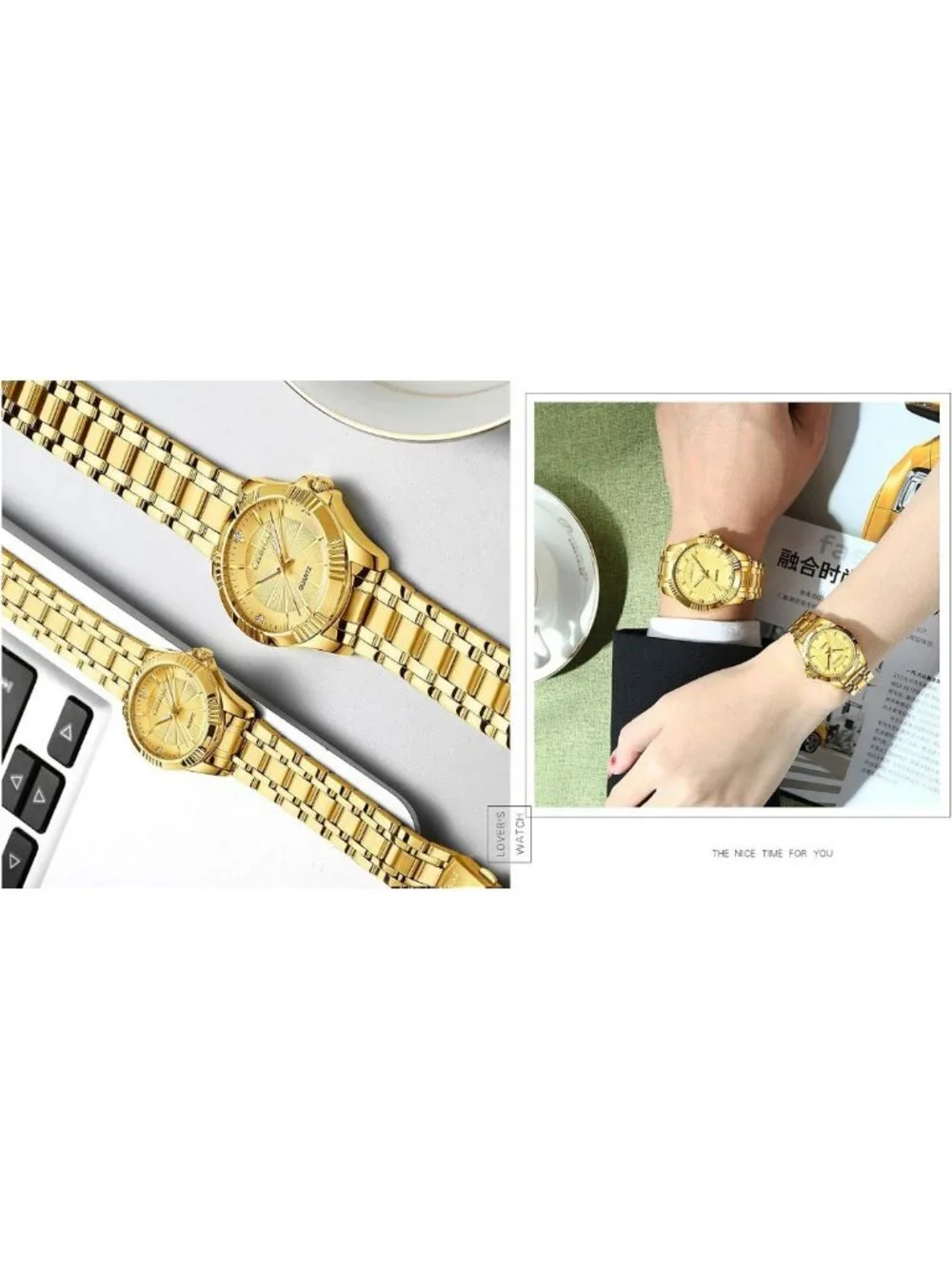 Classic Gold Stainless Steel Men's Watch with Crystals - Stylish & Elegant